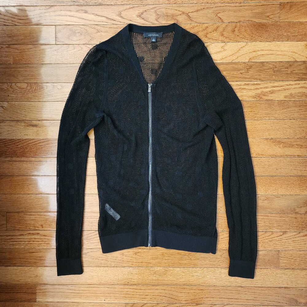 Ann Taylor Black Mesh Zip Cardigan
